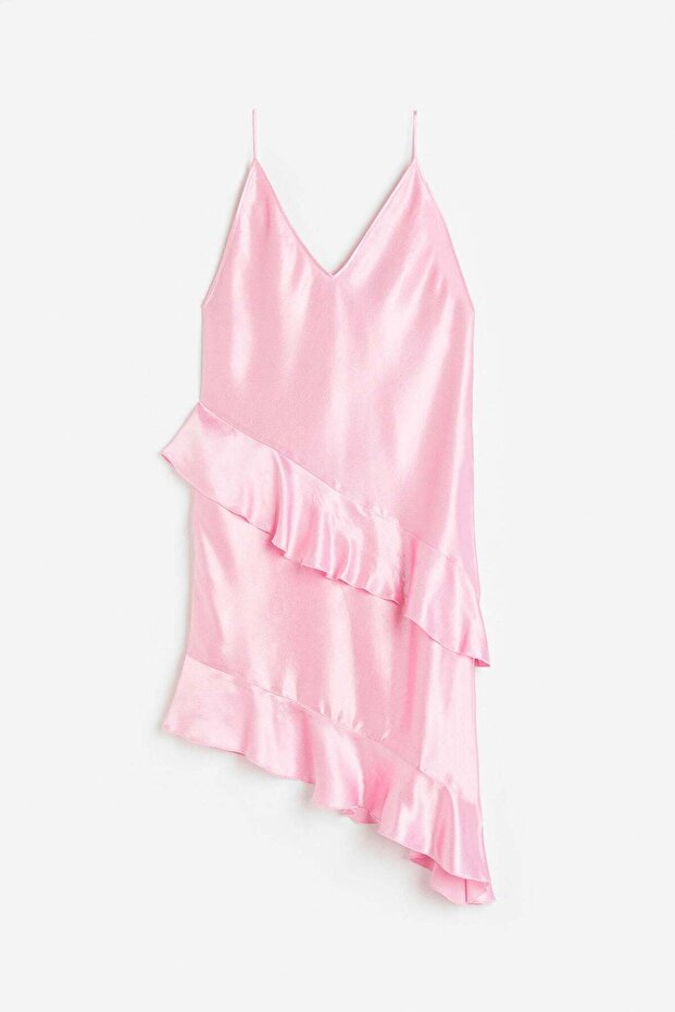 Flounced satin slip dress