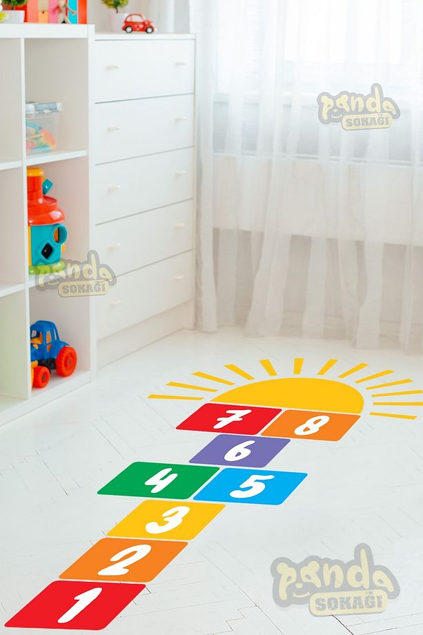 Çocuklar İçin Eğitici Gökkuşağı Renkleri ve Güneş Temalı Sek Sek Oyunu Sticker, Okul Kreş Anasınıfı - 1