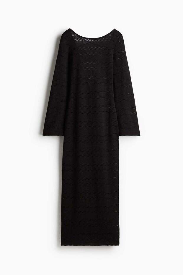 Lacing-detail hole-knit dress