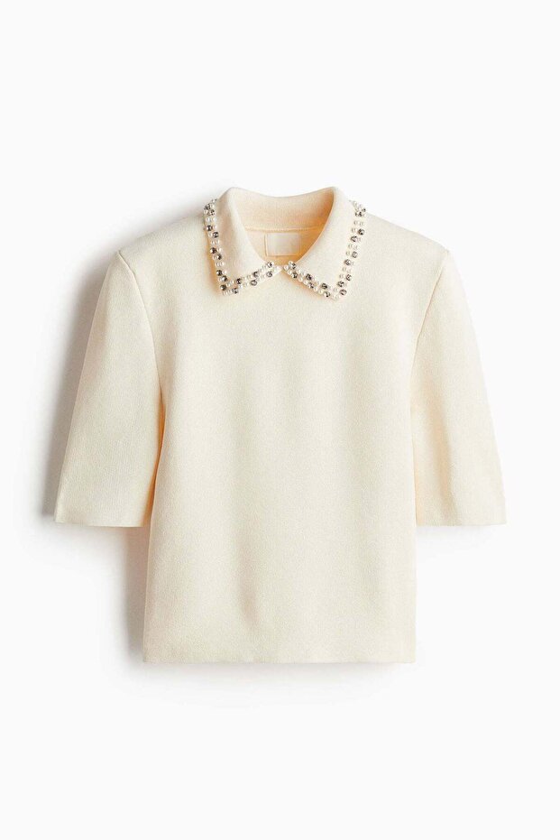 Embellished-collar knitted top