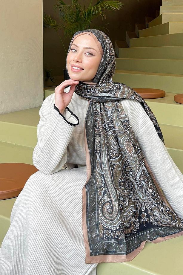 Retro Desen Soft Şal Camel - 2