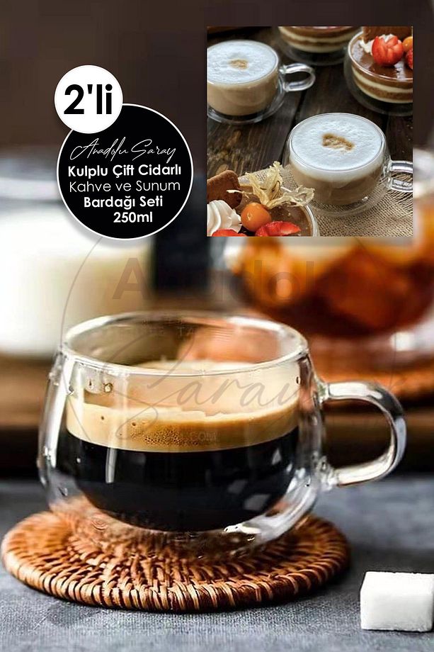 2 ADET Isıya Dayanıklı Borosilikat Kulplu Çift Çidarlı 120ml Bardak Espresso Kahve Ve Sunum Bardağı - 2