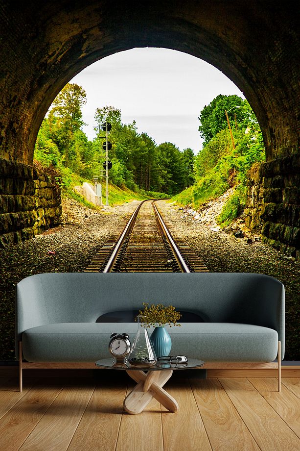 Tren Raylı Tünel Görünümü Duvar Stickeri Mat Arkası Yapışkanlı Folyo - 1