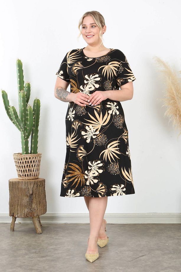 Kadın Siyah Vizon Floral Desen Midi Elbise - 4