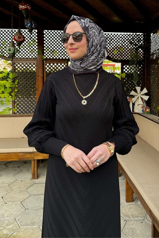 Yağmur Triko Elbise Siyah - 4