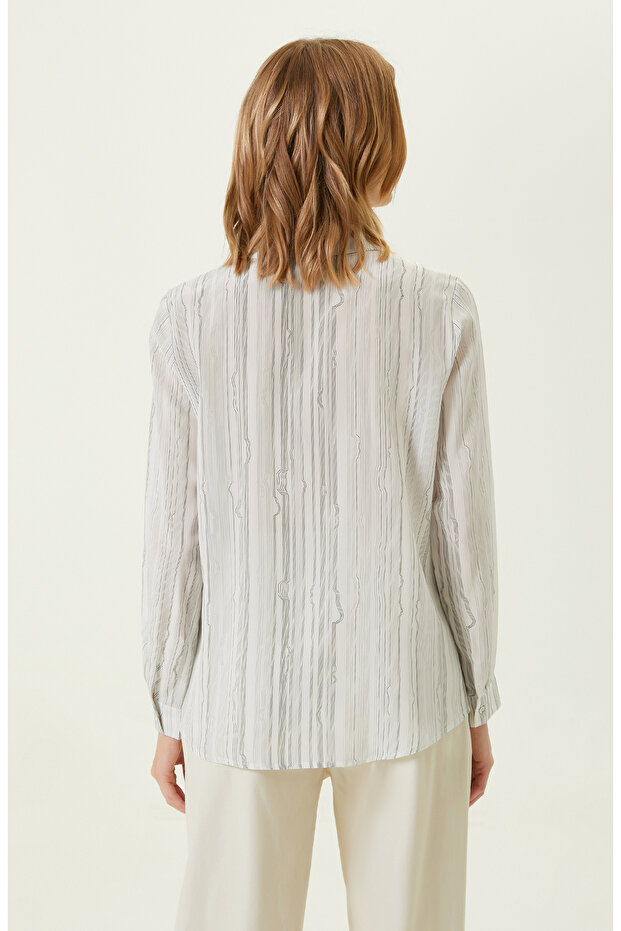 Limited Ekru Desenli Ipek Gömlek - 5