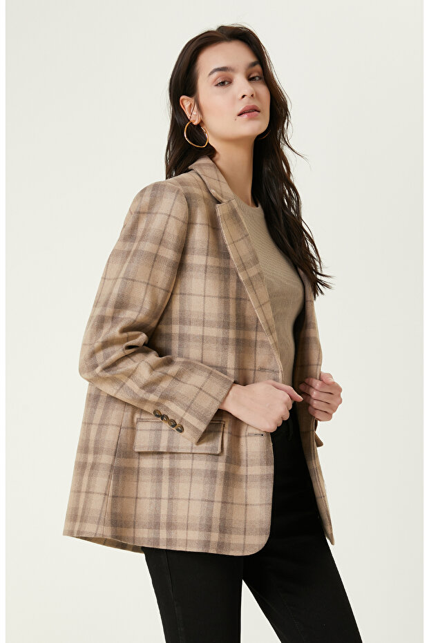 İki Düğmeli Camel Blazer Ceket - 1
