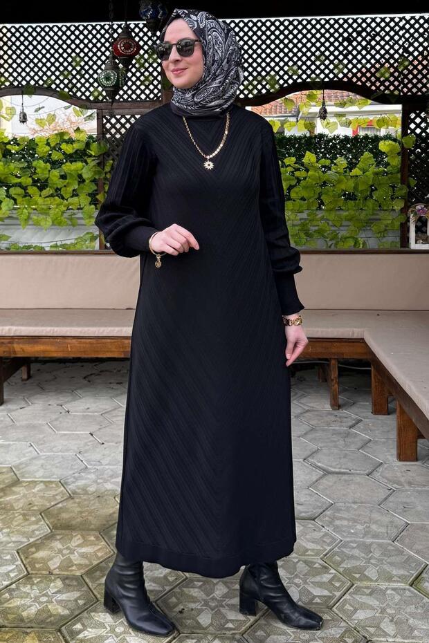 Yağmur Triko Elbise Siyah - 3