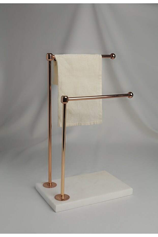Natural Marble Copper Decorative Towel Holder Bathroom Organizer, Metal Profile Rod
