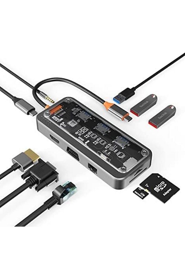 Type-C Audio Pd HDMI Vga Rj-45 Ethernet SD TF 3X Usb 3.0 Hub Çevirici SW10V - 2