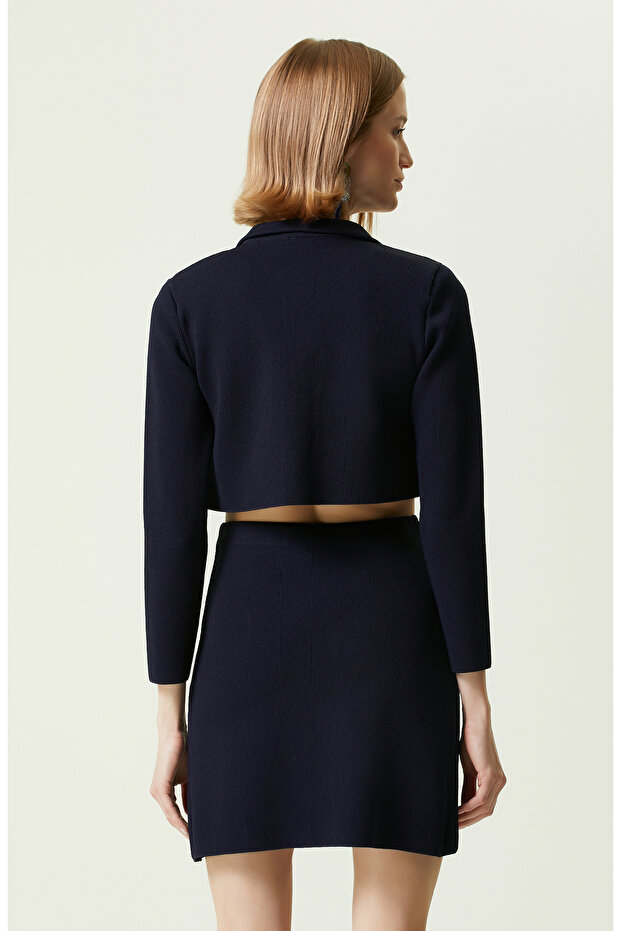 Lacivert Gömlek Yaka Triko Ceket - 5