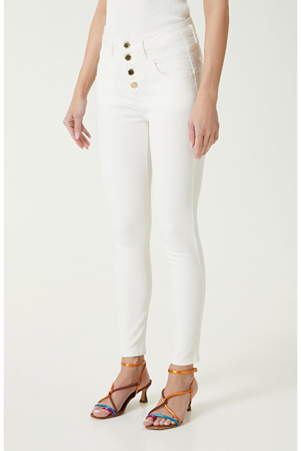 Ekru Denim Pantolon - 3