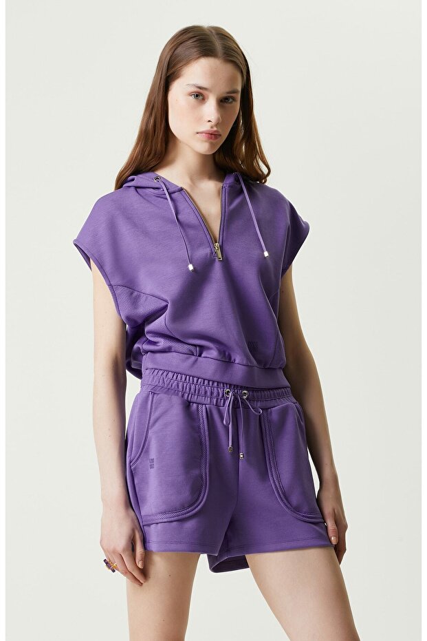 Mor Kolsuz Kapüşonlu Sweatshirt - 3