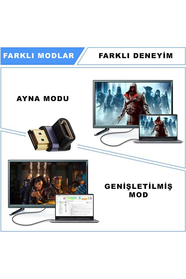 HDMI to HDMI 90 Derece Çevirici 8K 2.1 UHD Dönüştürücü Adaptör - 4