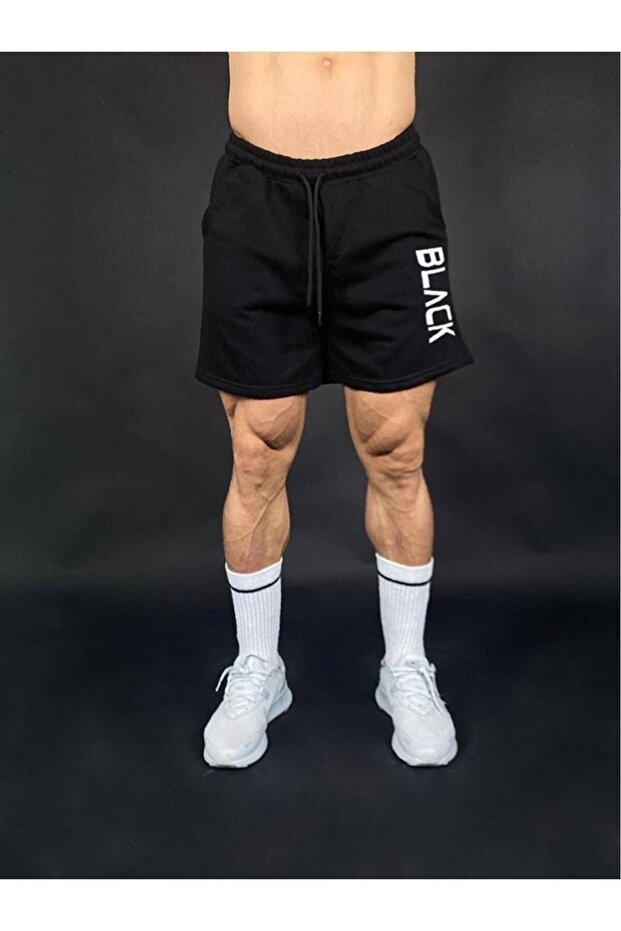 Black Men's Printed Regular Fit Pocket Shorts