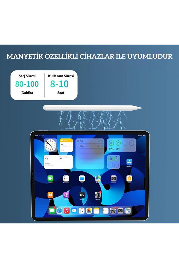 iPad Air 4 5 Pro 11 12.9 Mini 6 Uyumlu Kablosuz Şarj Palm Rejection Stylus Kalem - 3