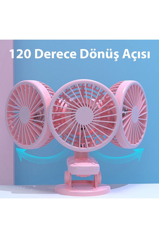 3 Kademe Şarjlı Mandallı 120° Taşınabilir Fan Vantilatör F02 - 3