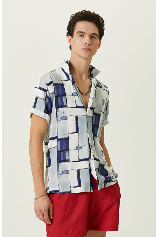 Mavi Baskılı Gömlek - 1