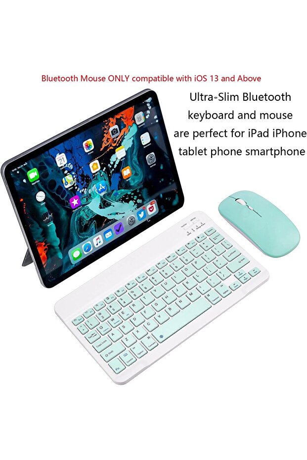 Ultra-Slim Wireless Keyboard & Mouse Combo, Rechargeable Bluetooth iOS, Android Windows (Green) - 2