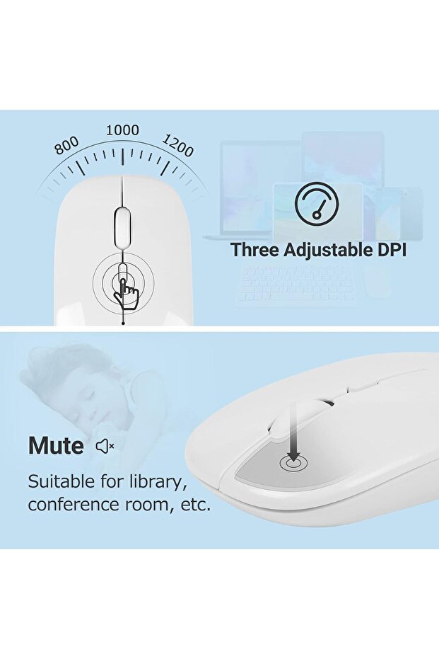 Wireless Bluetooth Keyboard Mouse Combo, Ultra-Thin 2.4GHz Set, iOS, Android & Windows (White) - 3