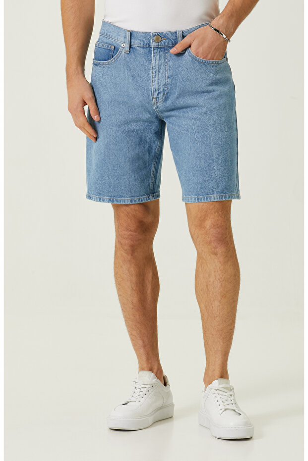 Açık Mavi Düz Paça Denim Şort - 2