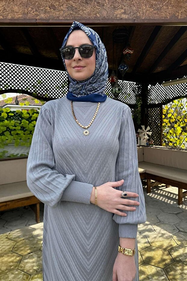Yağmur Triko Elbise Gri - 1