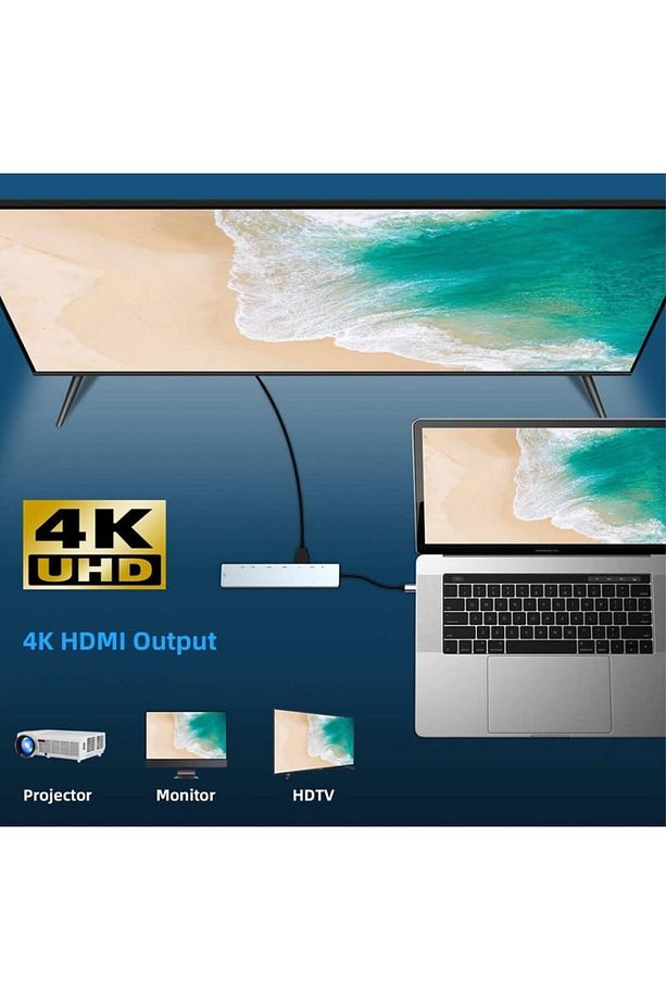 8in1 Type-c 4k Hdmi Rj45 Micro Sd Tf 2xusb3.0 2xtype-c Hub Çevirici - 3