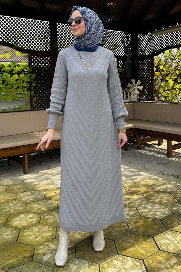 Yağmur Triko Elbise Gri - 5