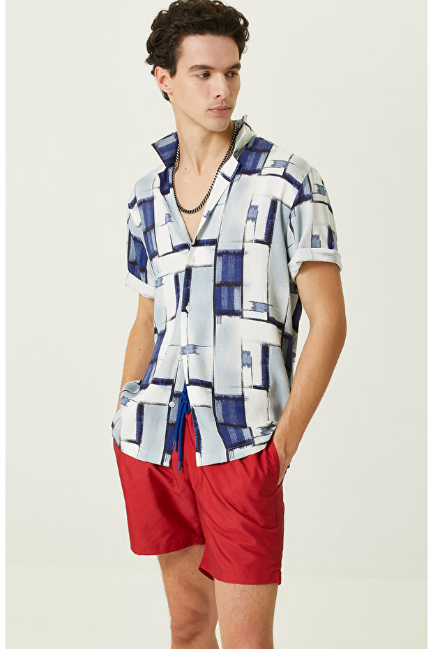 Mavi Baskılı Gömlek - 6