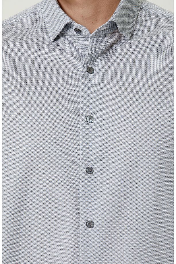 Pamuklu Mavi Print Gömlek - 7