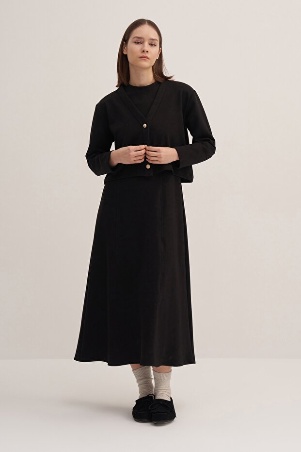 Kadın Çelik Örme Dikiş Detaylı Elbise Siyah - 3