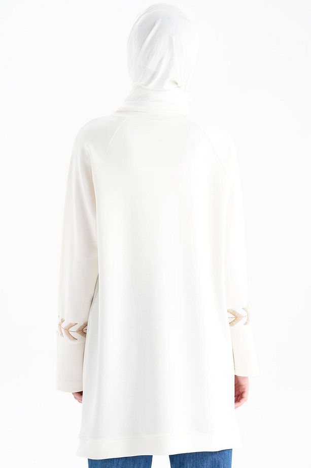 Nakış Detaylı Örme Tunik - Ekru - 5