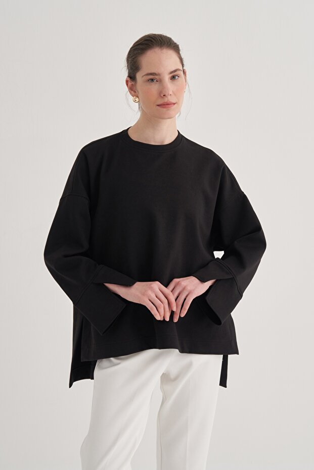 Kadın Çelik Örme Kol Detaylı Bluz Siyah - 2