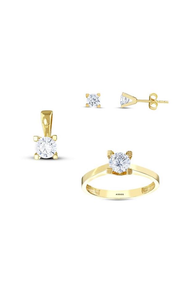 Tek Taş Altın Set - 14k - 3.72gr - 1