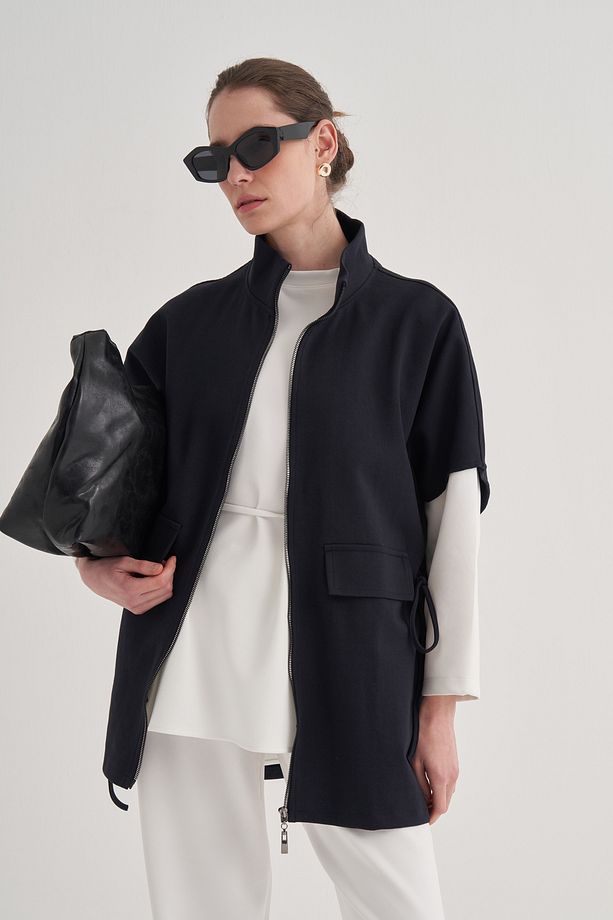 Kadın Çelik Örme Oversize Yelek Lacivert - 1