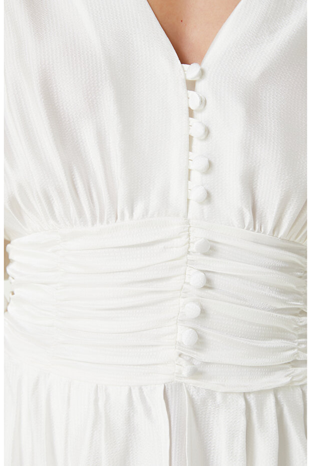 Ekru Mini Elbise - 4