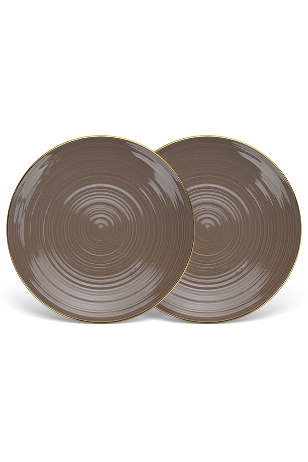 2-Piece Dinner Plate 21cm, Porcelain Plate Firmina Golden Rim Lead-Free & Food-Safe, Brown