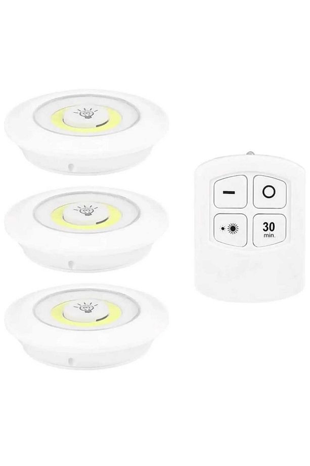 3'lü Spot Led Işık Lamba Pilli Uzaktan Kumandalı Montajsız Yapışkanlı Raf Dolap Mutfak Işığı - 7