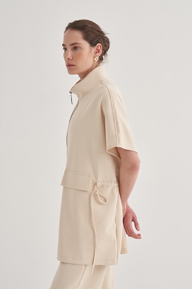 Kadın Çelik Örme Oversize Yelek Bej - 8