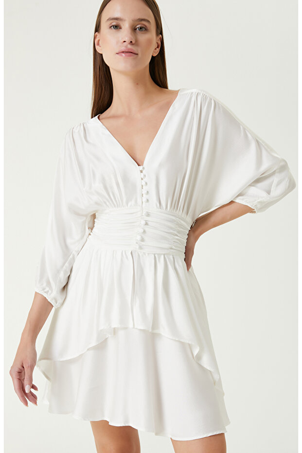 Ekru Mini Elbise - 3