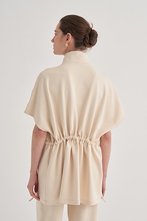 Kadın Çelik Örme Oversize Yelek Bej - 7