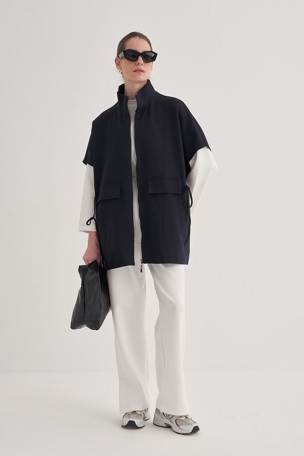 Kadın Çelik Örme Oversize Yelek Lacivert - 3