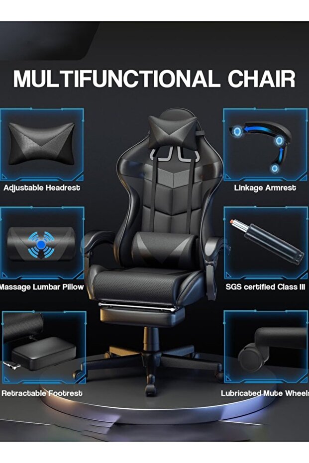 Gaming chair with adjustable leather backrest and comfortable headrest - 3