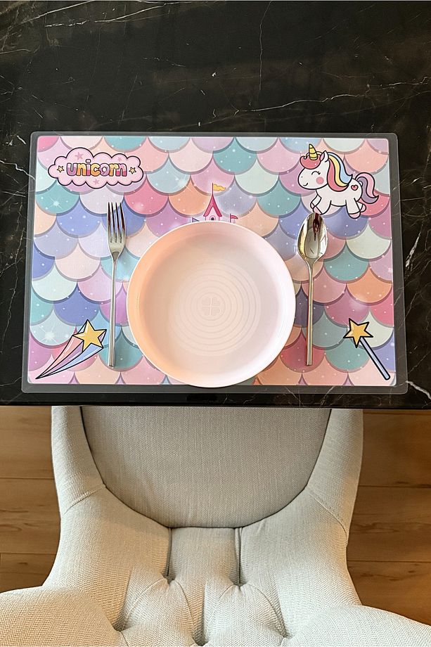 Amerikan Servisi 2'li Unicorn Çocuk Amerikan Servis 2'li Yemek Altlığı Su Geçirmez (42X28 CM) - 3