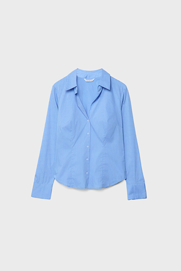 Vücuda oturan çizgili basic gömlek - 5