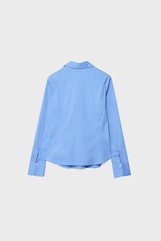 Vücuda oturan çizgili basic gömlek - 6