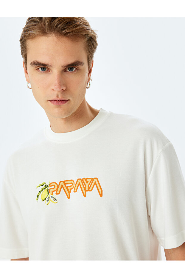 Short Sleeve Viscose Blend Crew Neck Oversize Back Printed T-Shirt