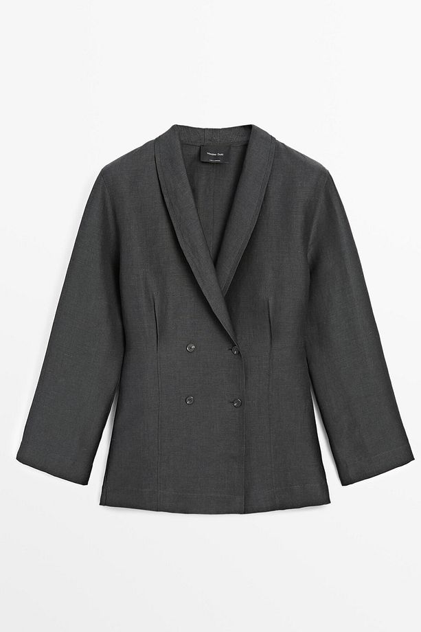 Kruvaze yün karışımlı hafif blazer - 8