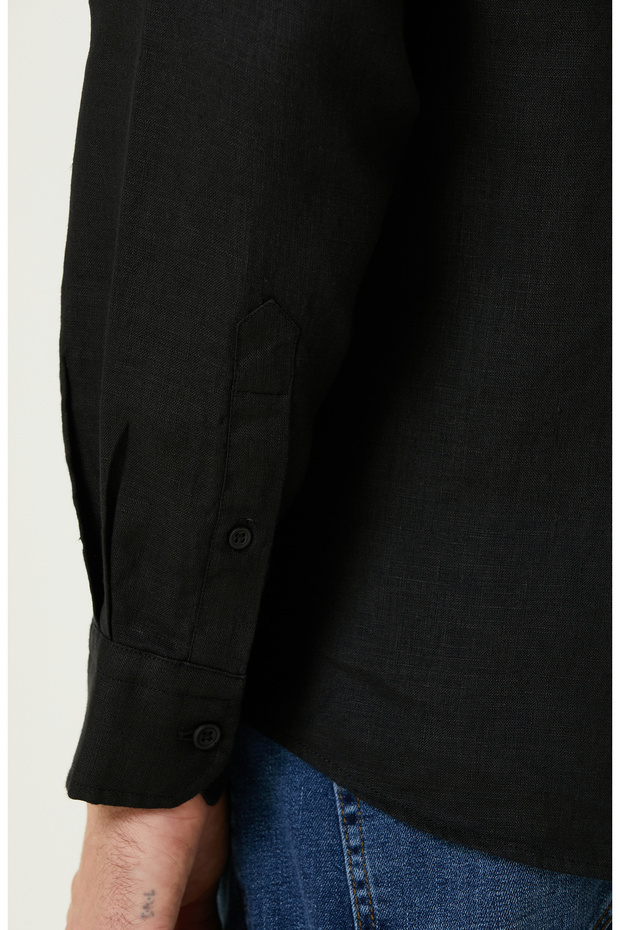Siyah Keten Gömlek - 8