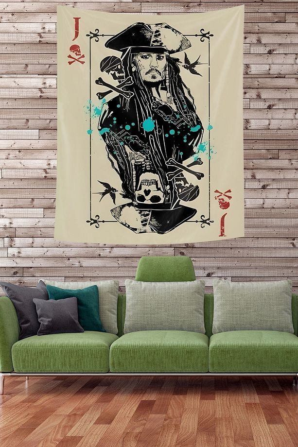 Karayip Korsanları Jack Sparrow Joker Kuru Kafa Leke Tutmaz Kumaş Duvar Örtüsü Duvar Halısı Tapestry - 2